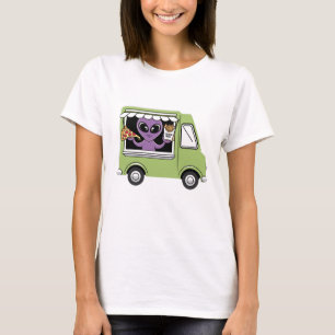 Funny Alien Food Truck French Fries and Pizza T-Shirt