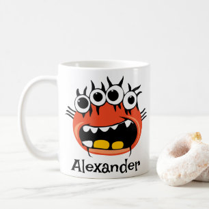 Funny Alien Four Eyes Orange Monster Cartoon Coffee Mug