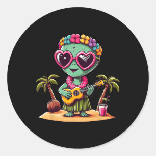 Funny Alien Hawaiian Costume Kids Summer Vacation Classic Round Sticker