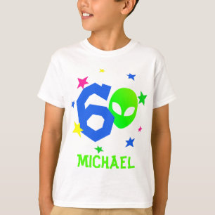 Funny Alien Head Custom Name and Number Neon Stars T-Shirt