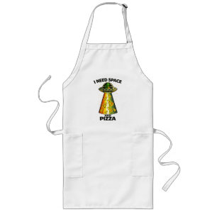 Funny Alien Head Eating Pizza UFO Extraterrestrial Long Apron