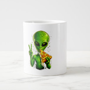 Funny Alien Head Eating Pizza UFO Large Coffee Mug