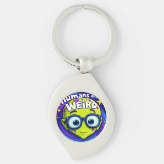 Funny Alien – “Humans Are Weird” Space Button Key Ring