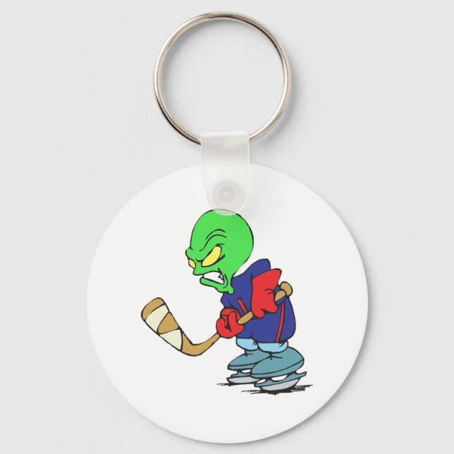 funny alien ice hockey player key ring (Front)