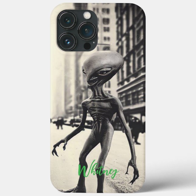 Funny Alien Invasion Retro ufo Sci Fi movie Name Case-Mate iPhone Case (Back)