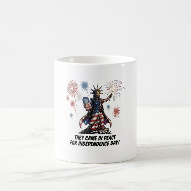  Funny Alien Liberty 4th of July Celebration Coffee Mug (Center)