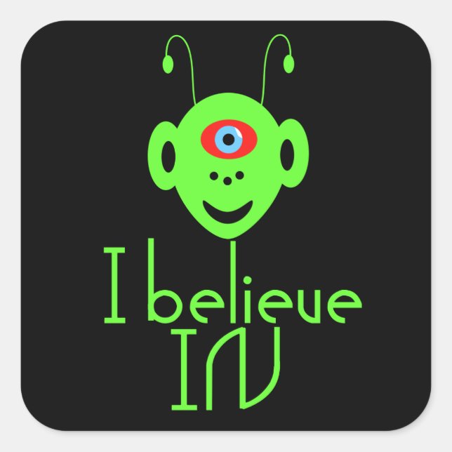 Funny alien monster square sticker (Front)
