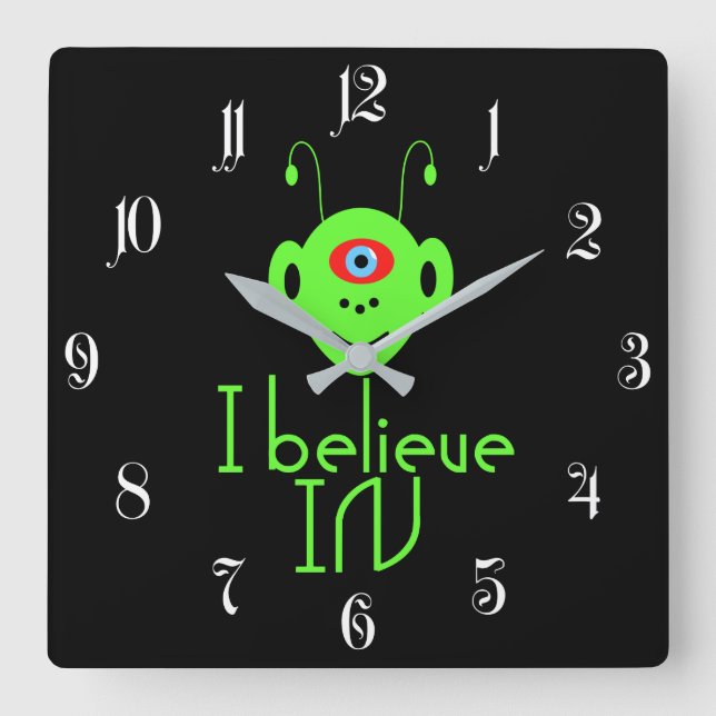 Funny alien monster square wall clock (Front)