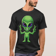 Funny Alien Peace Symbol Smiling Humour Cute UFO