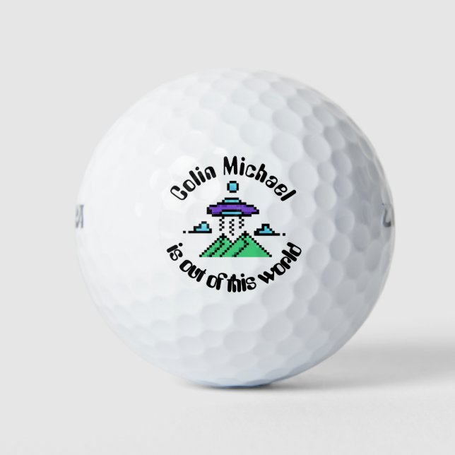 Funny Alien Pixel Art Personalised Funny Joke Golf Balls (Front)