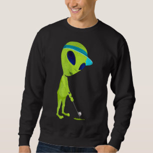 Funny Alien Playing Golf Parody Golfer UFO Golfing Sweatshirt