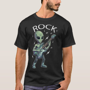 Funny Alien Rock Star Playing Electric Guitar T-Shirt