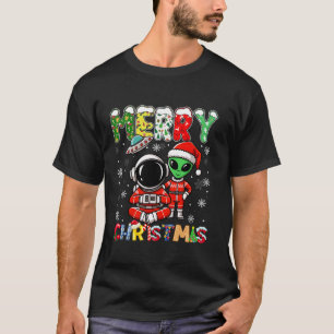 Funny Alien Santa Astronaut Space Christmas Snowfl T-Shirt