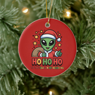 Funny Alien Santa  Ceramic Ornament