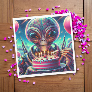 Funny Alien Themed Birthday Party Napkin