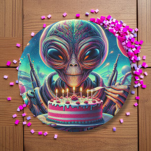 Funny Alien Themed Birthday Party Paper Plate