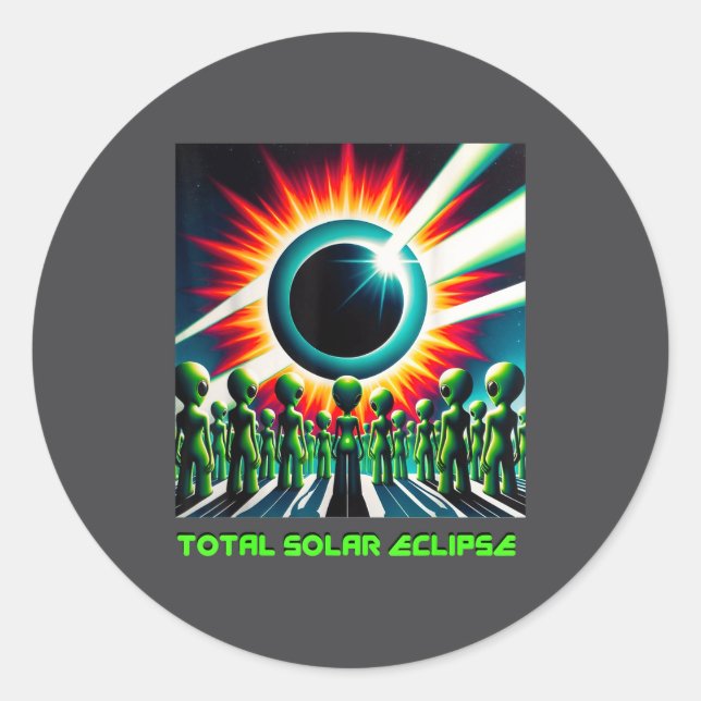 Funny Alien Total Solar Eclipse 4.08.2024 Apparel  Classic Round Sticker (Front)