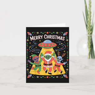 Funny Alien Trio Merry Ugly Christmas Santa Hat Gi Card