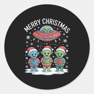 Funny Alien Trio Merry Ugly Christmas Santa Hat Gi Classic Round Sticker