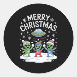 Funny Alien Trio Merry Ugly Christmas Santa Hat Gi Classic Round Sticker