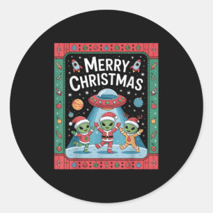 Funny Alien Trio Merry Ugly Christmas Santa Hat Gi Classic Round Sticker