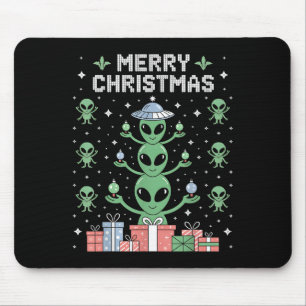 Funny Alien Trio Merry Ugly Christmas Santa Hat Gi Mouse Pad