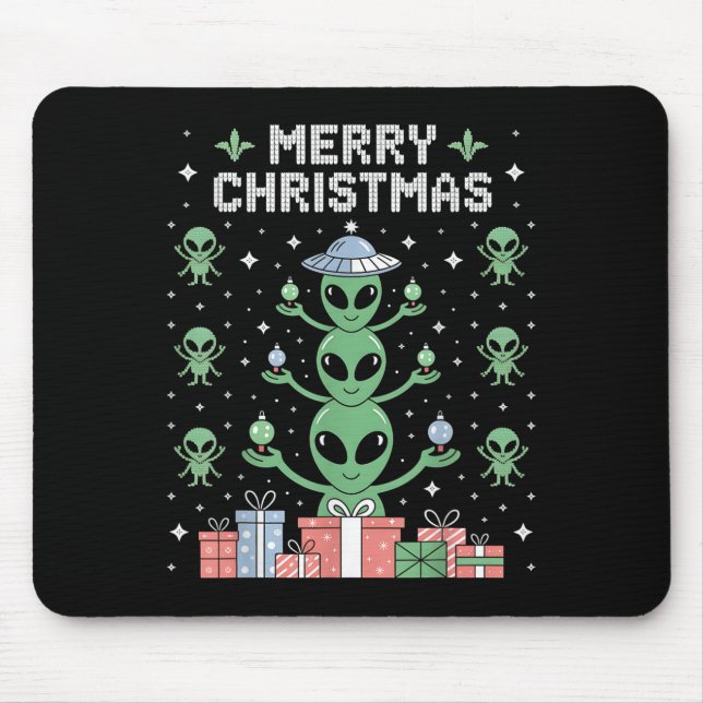Funny Alien Trio Merry Ugly Christmas Santa Hat Gi Mouse Pad (Front)