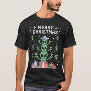 Funny Alien Trio Merry Ugly Christmas Santa Hat Gi T-Shirt