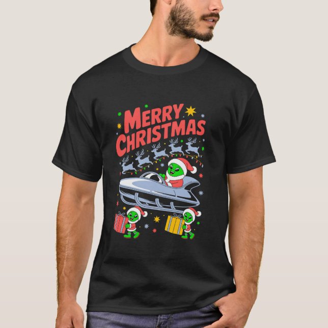 Funny Alien Trio Merry Ugly Christmas Santa Hat Gi T-Shirt (Front)