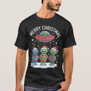 Funny Alien Trio Merry Ugly Christmas Santa Hat Gi T-Shirt