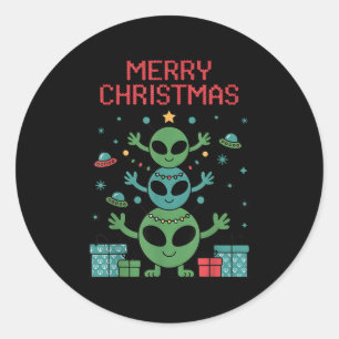 Funny Alien Trio Merry Ugly Christmas Santa Hat Xm Classic Round Sticker