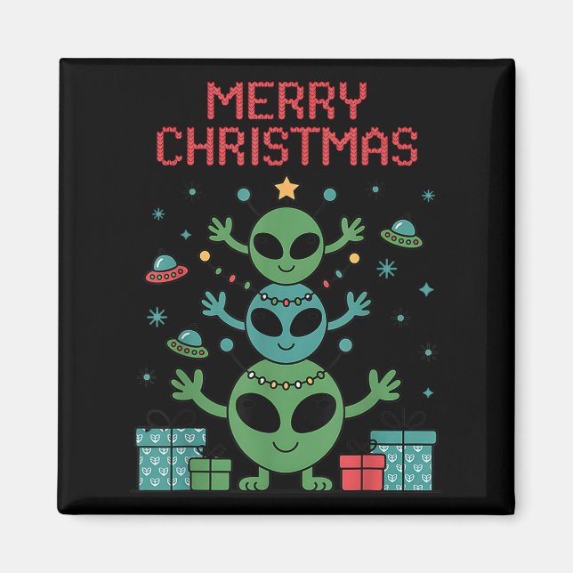 Funny Alien Trio Merry Ugly Christmas Santa Hat Xm Magnet (Front)