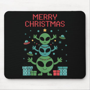 Funny Alien Trio Merry Ugly Christmas Santa Hat Xm Mouse Pad