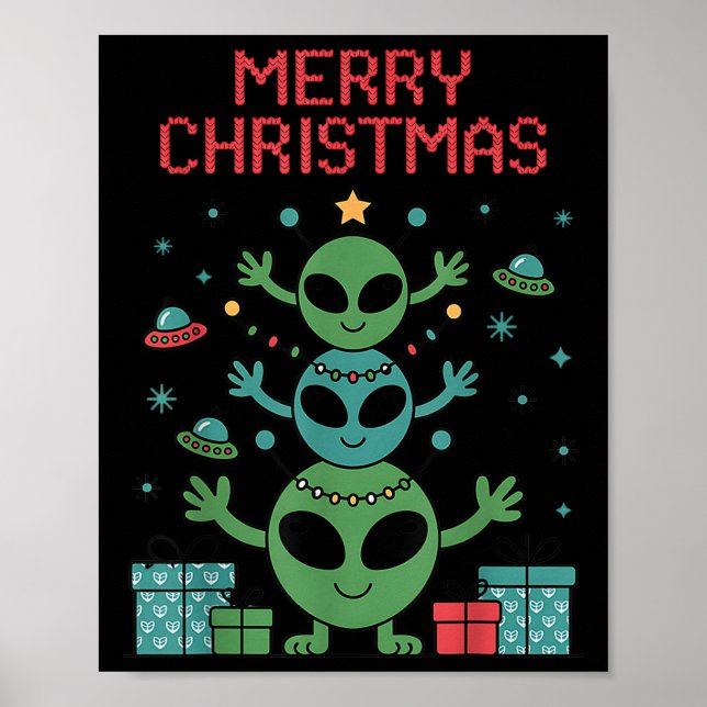 Funny Alien Trio Merry Ugly Christmas Santa Hat Xm Poster (Front)