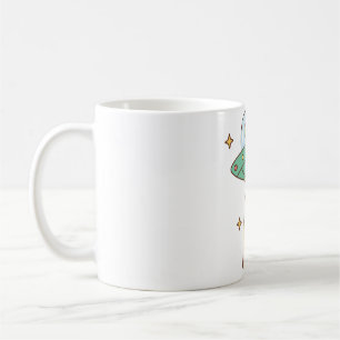 Funny Alien UFO Abducts Pizza Doodle Coffee Mug