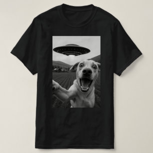 Funny Alien UFO Dog Selfie - Cool Cat & Space UFO T-Shirt