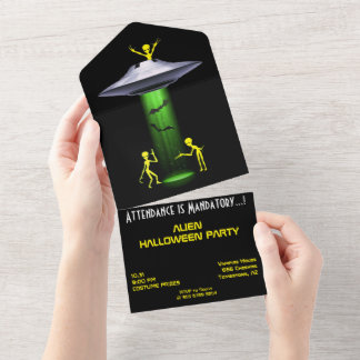 Funny Alien 🎅🛸 UFO Halloween Party All In One Invitation