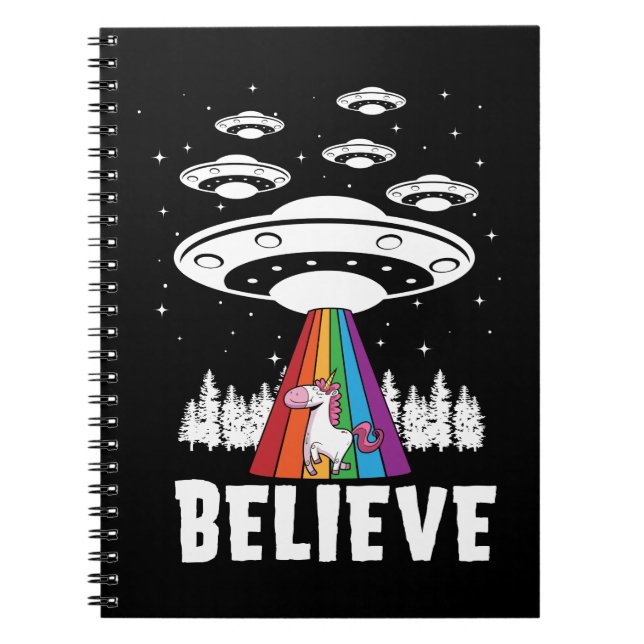 Funny Alien UFO Rainbow Unicorn Apparel Notebook (Front)