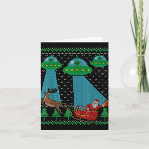 Funny Alien Ufo Santa Sleigh Ugly Christmas Sweate Card