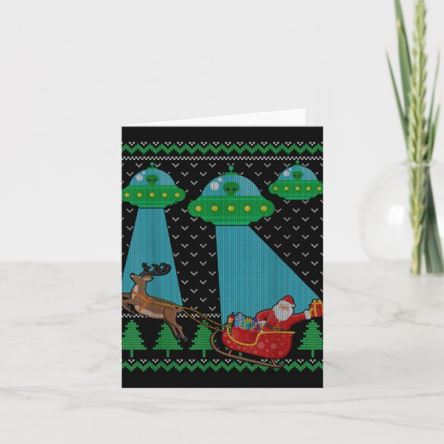 Funny Alien Ufo Santa Sleigh Ugly Christmas Sweate Card (Front)