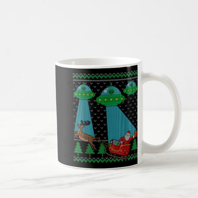 Funny Alien Ufo Santa Sleigh Ugly Christmas Sweate Coffee Mug (Right)