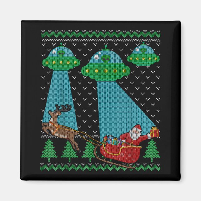 Funny Alien Ufo Santa Sleigh Ugly Christmas Sweate Magnet (Front)