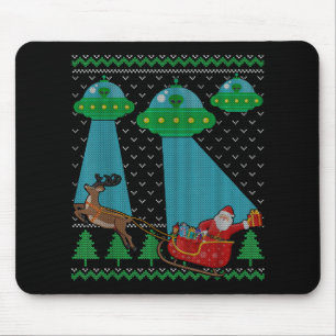 Funny Alien Ufo Santa Sleigh Ugly Christmas Sweate Mouse Pad