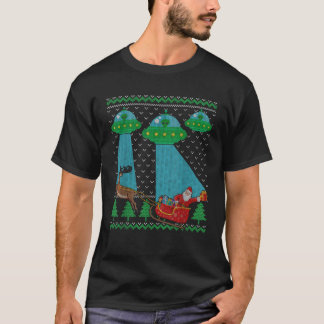 Funny Alien UFO Santa Sleigh Ugly Christmas Sweate T-Shirt