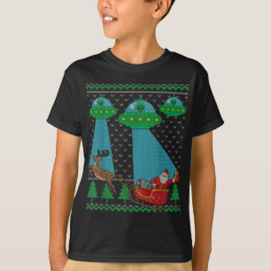 Funny Alien Ufo Santa Sleigh Ugly Christmas Sweate T-Shirt