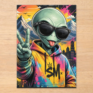 Funny Alien Vibes Acrylic Invitations
