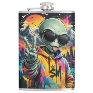 Funny Alien Vibes Hip Flask