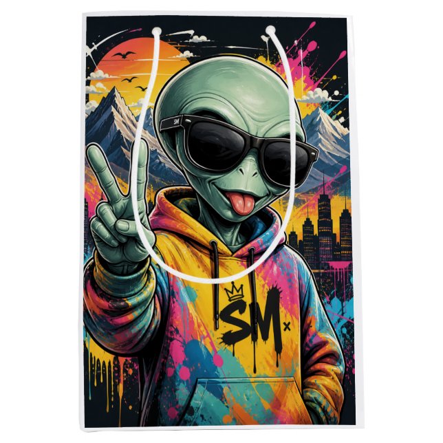 Funny Alien Vibes Medium Gift Bag (Front)