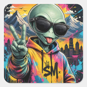 Funny Alien Vibes Square Sticker