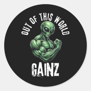 Funny Alien Weightlifting Workout Gym Training  Classic Round Sticker